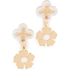 Tory Burch Women’s Kira Clover Front Back Earrings(Light Silver/Tory Gold)