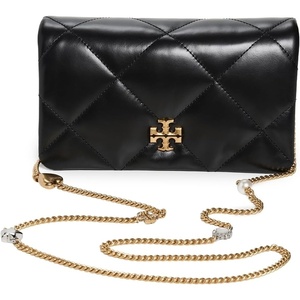 Tory Burch Women’s Kira Diamond Quilt Charm Chain Wallet(Black)