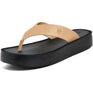 Tory Burch Women’s Leather Platform Flip Flops(Ginger Shortbread/Black)