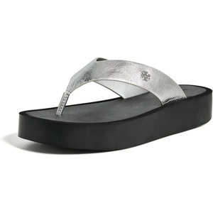 Tory Burch Women’s Leather Platform Flip Flops(Silver/Perfect Black)