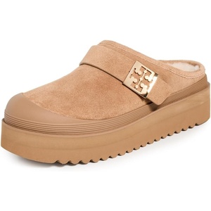 Tory Burch Women’s Mellow Shearling Platform Mules(Light Chestnut/Gold)