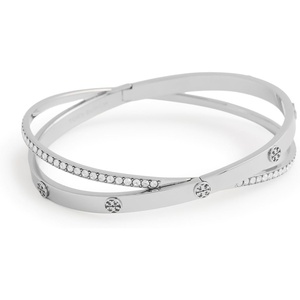 Tory Burch Women’s Miller Small Crisscross Bangle(Tory Silver / Crystal)