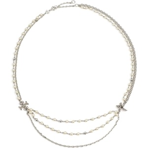 Tory Burch Women’s Moondance Multi Strand Pearl Necklace(Tory Silver / Pearl / Crystal)
