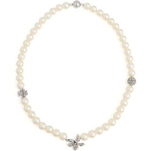 Tory Burch Women’s Moondance Pave Flower Pearl Necklace(Tory Silver / Pearl / Crystal)
