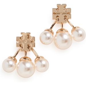 Tory Burch Women’s Moondance Pearl Front-Back Earrings(Tory Gold/Cream)