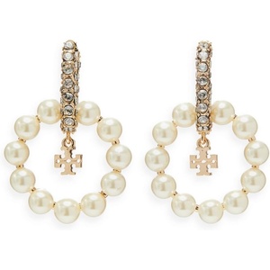 Tory Burch Women’s Moondance Pearl Hoop Earrings(Pearl)