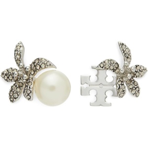 Tory Burch Women’s Moondance Pearl and Flower Stud Earrings(Tory Silver/Pearl/Crystal)