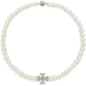 Tory Burch Women’s Moondance Pearl and Pave Necklace(Tory Silver / Pearl / Crystal)