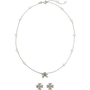 Tory Burch Women’s Moondance Pendant and Earrings Gift Set(Tory Silver / Pearl)