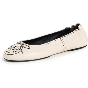Tory Burch Women’s Reva Travel Ballet Flats(New Cream)