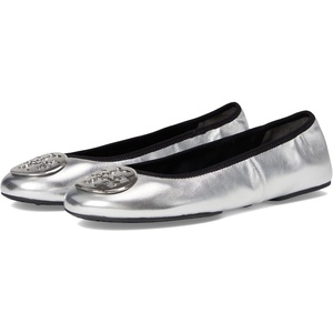 Tory Burch Women’s Reva Travel Ballet Flats(Silver)