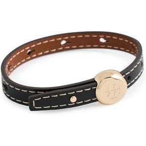 Tory Burch Women’s Romy Leather Bracelet(Light Brass/Black)