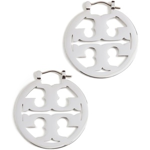 Tory Burch Women’s Small Icon Hoop Earrings(Tory Silver)