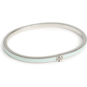 Tory Burch Women’s Thin Icon Enamel Bracelet(Tory Silver/Light Green)