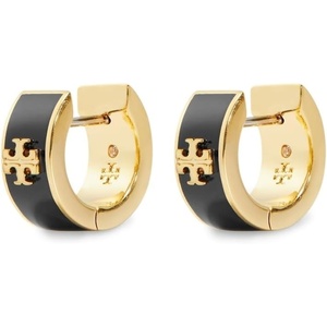 Tory Burch Women’s Wide Icon Enamel Huggie Earrings(Tory Gold / Black)