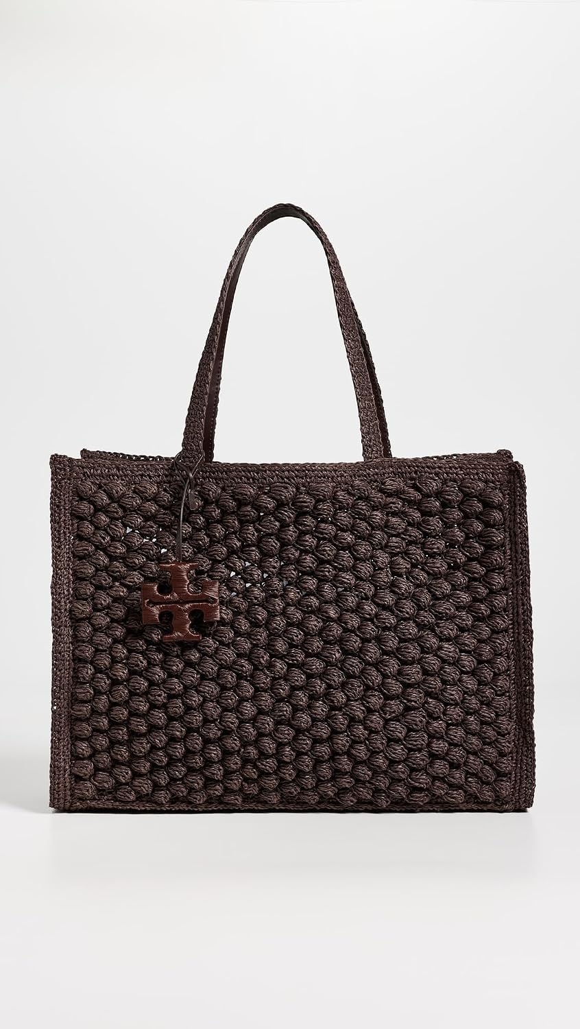 image:imageTory Burch Womens Ella Hand Crochet Popcorn Stitch Large Tote BagDark Cocoa
