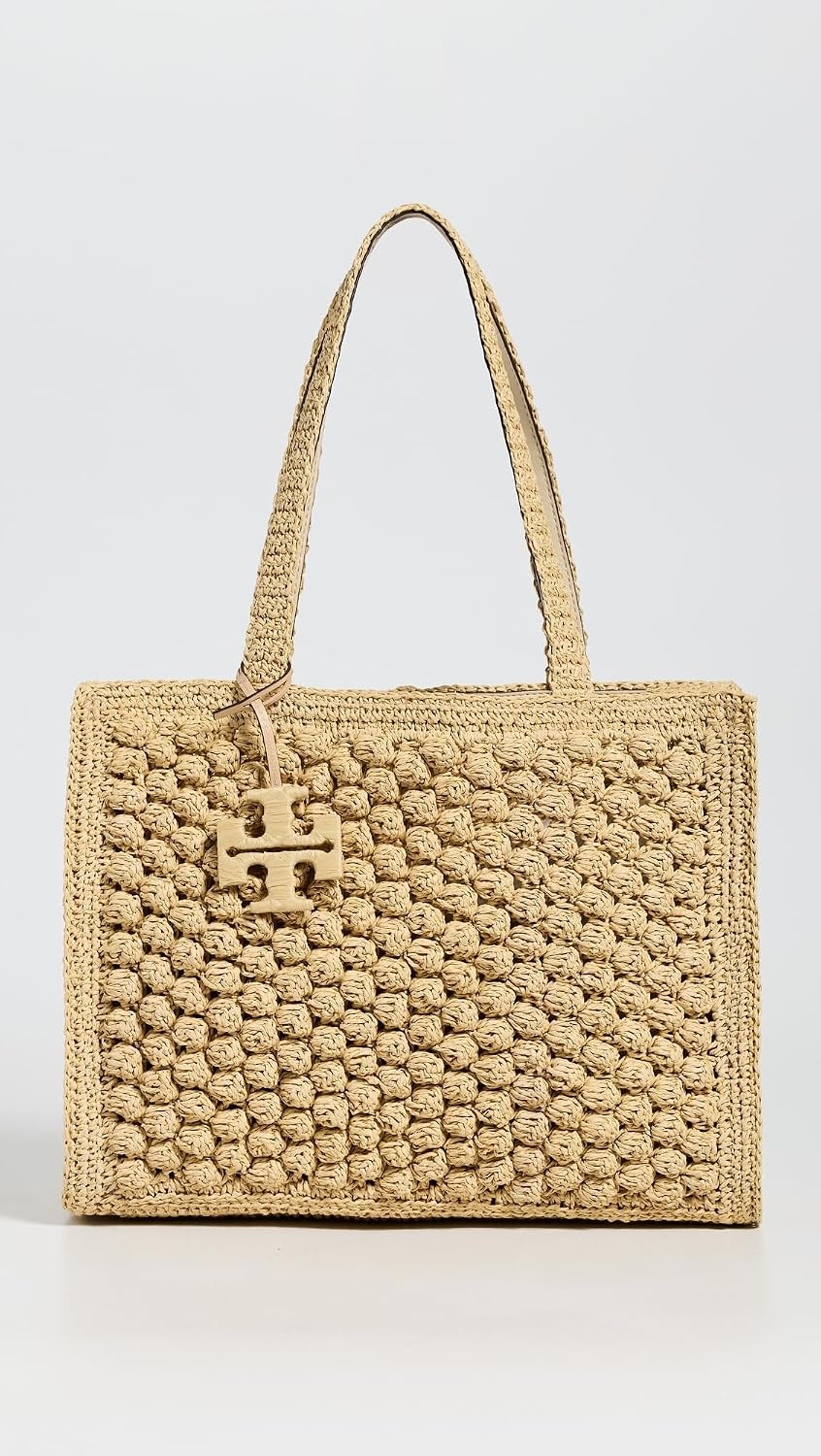 image:imageTory Burch Womens Ella Hand Crochet Popcorn Stitch Small Tote BagNatural