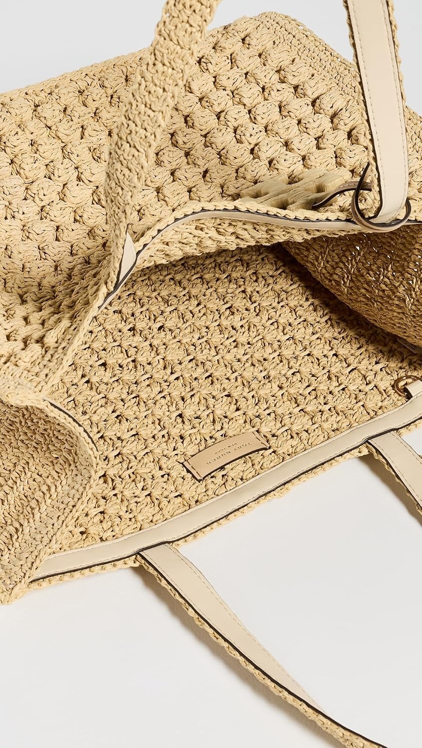 image:imageTory Burch Womens Ella Hand Crochet Popcorn Stitch Small Tote BagNatural