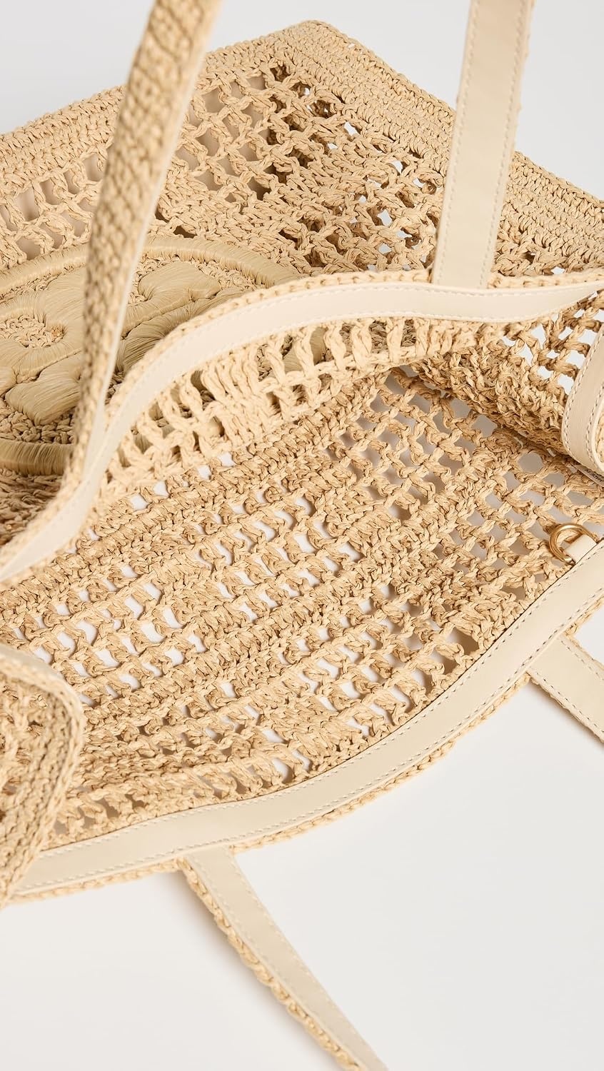 image:imageTory Burch Womens Ella Hand Crocheted Small ToteNatural
