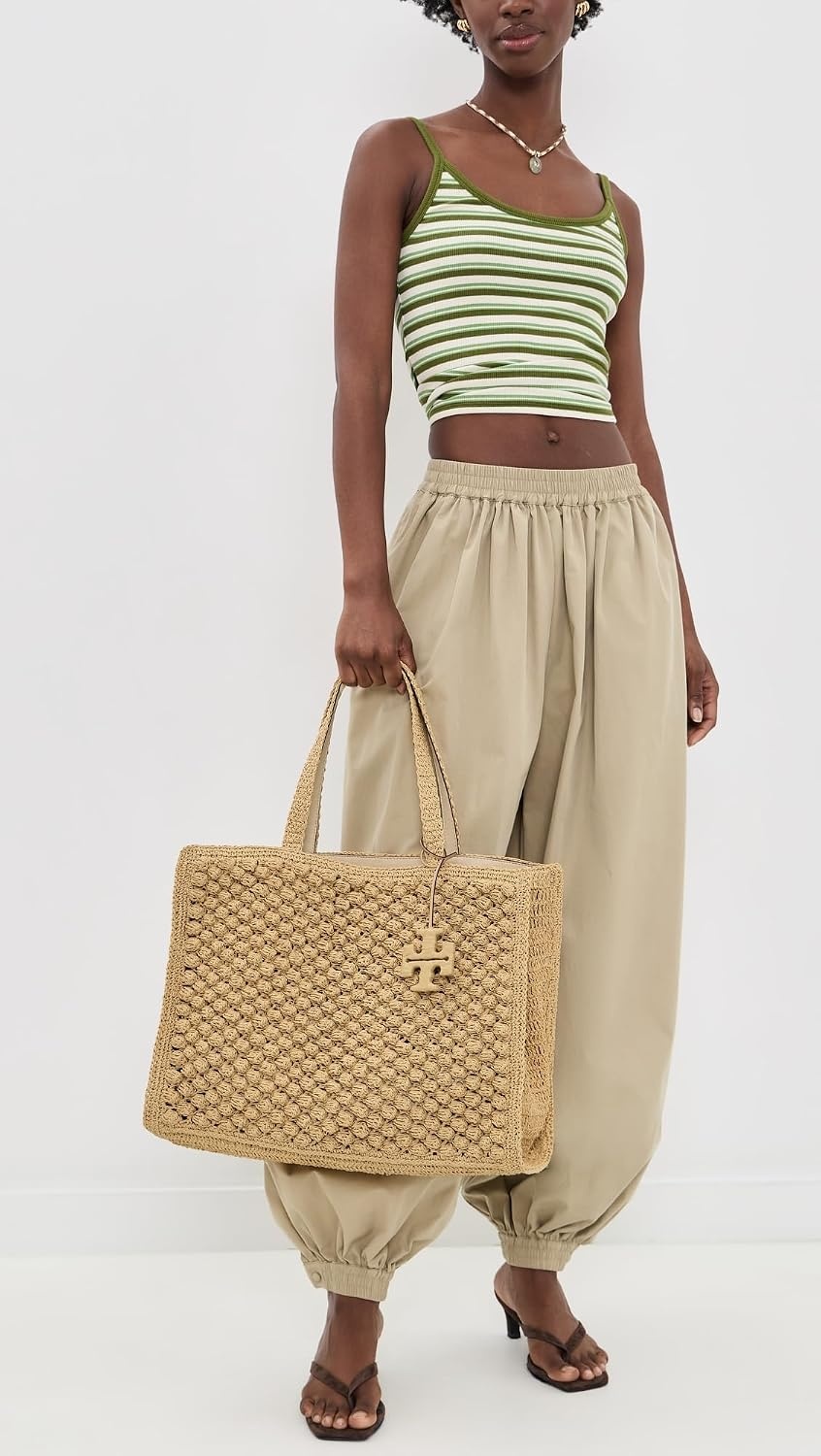 image:imageTory Burch Womens Ella HandCrocheted Popcorn Large ToteNatural