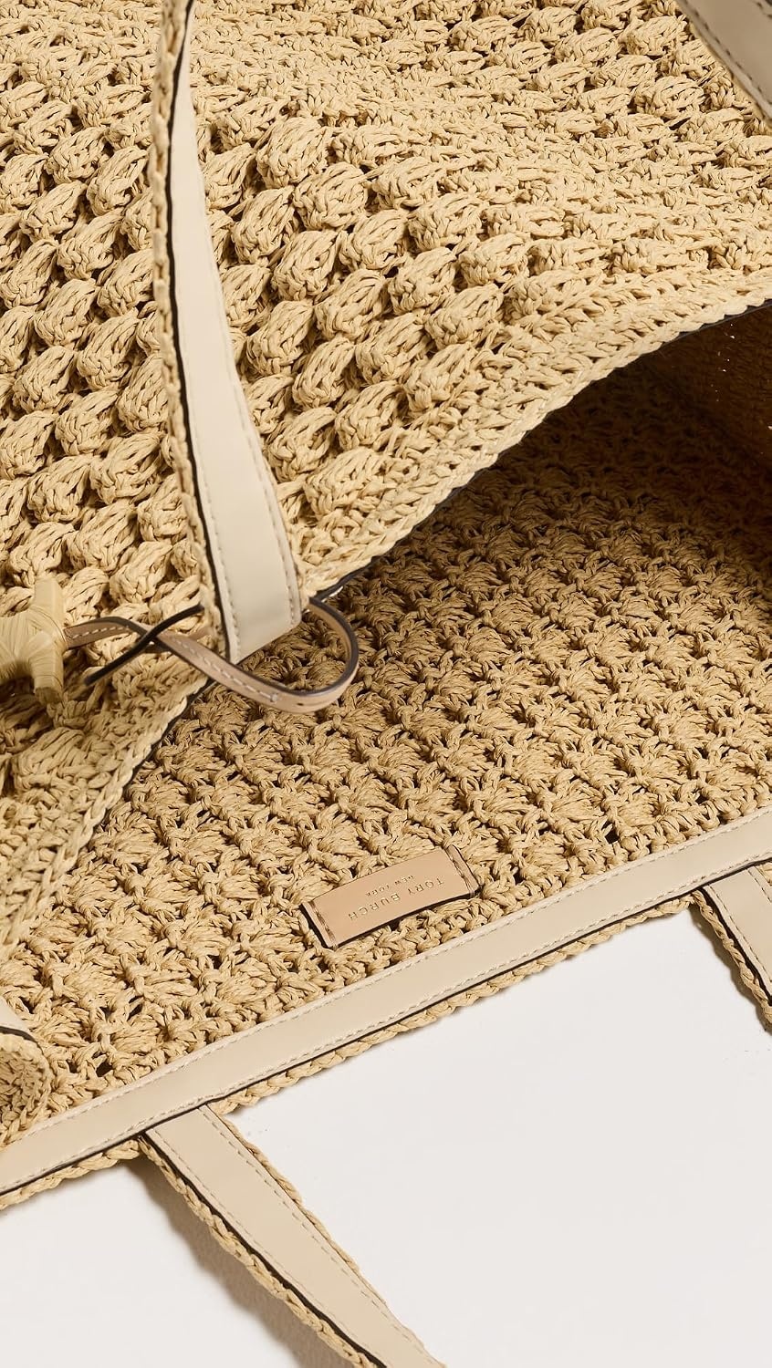 image:imageTory Burch Womens Ella HandCrocheted Popcorn Large ToteNatural