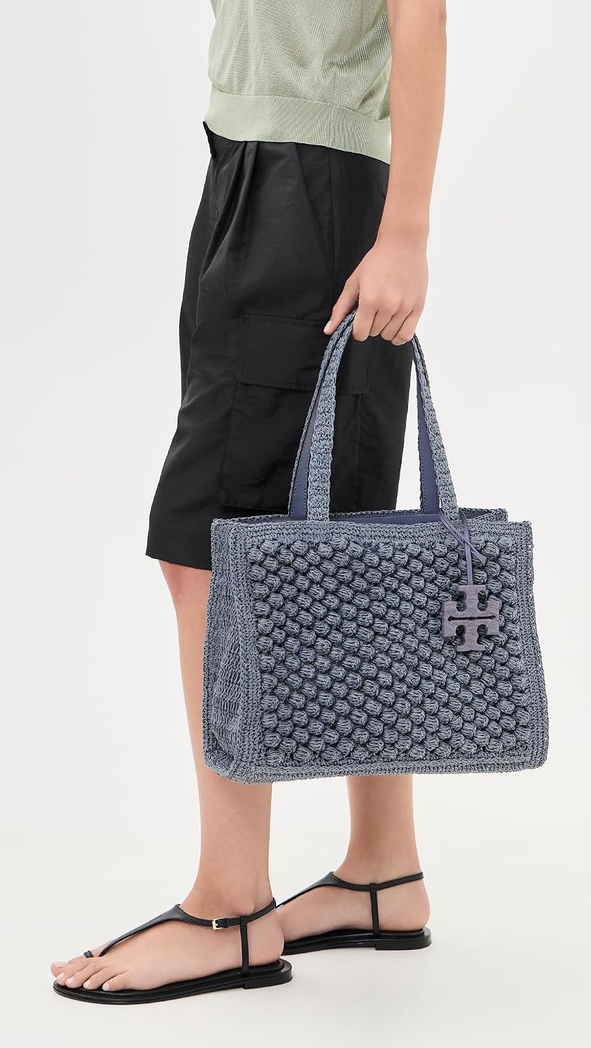 image:imageTory Burch Womens Ella HandCrocheted Popcorn Small ToteGray