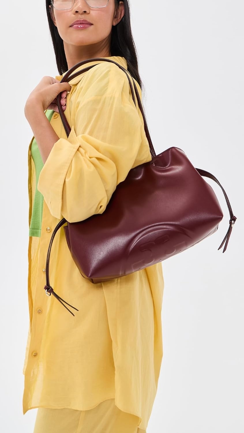 image:imageTory Burch Womens Ella Recycled Drawstring Small Tote BagMerlot