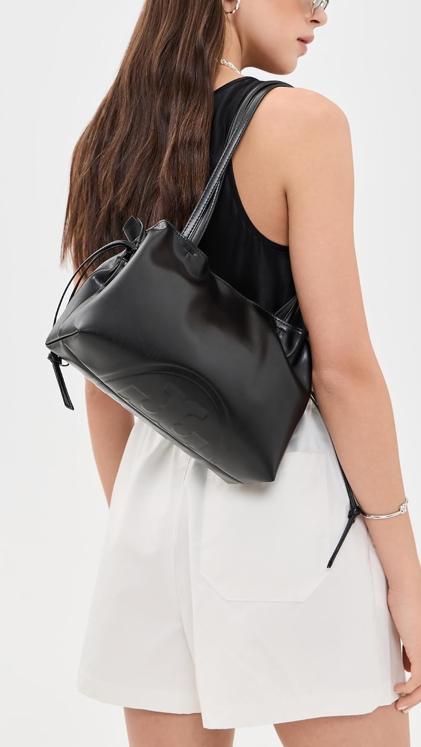 image:imageTory Burch Womens Ella Recycled Drawstring Small ToteBlack