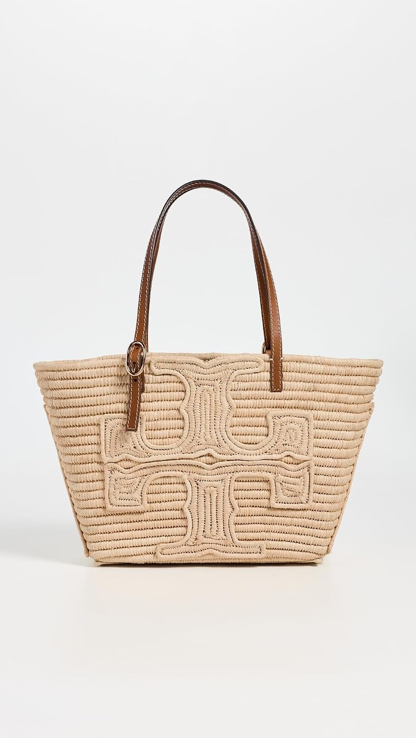 image:imageTory Burch Womens Ella Structured Straw Small ToteNatural