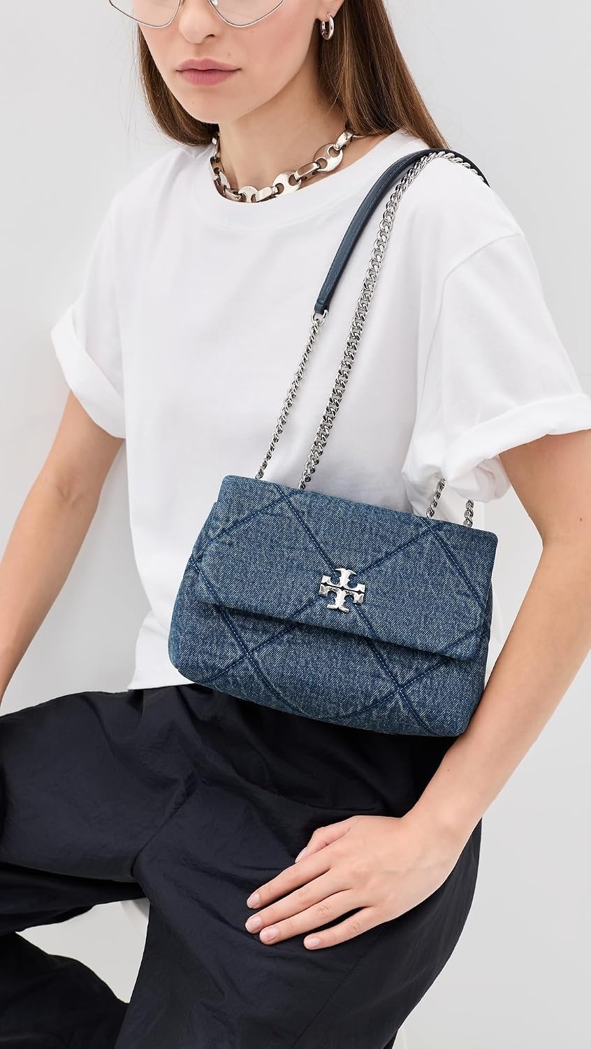 image:imageTory Burch Womens Kira Diamond Quilt Denim Small Convertible Shoulder BagBlue