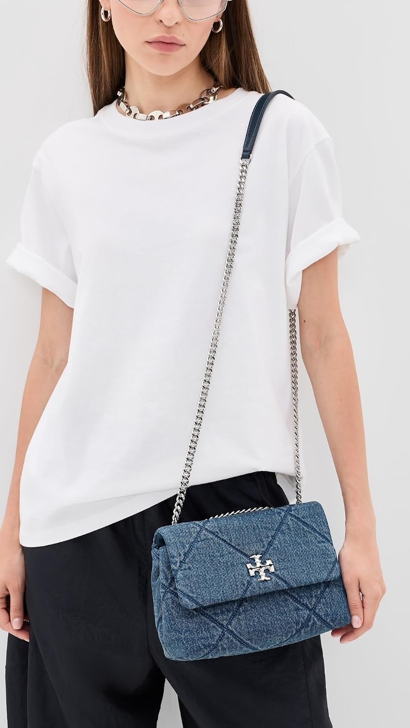 image:imageTory Burch Womens Kira Diamond Quilt Denim Small Convertible Shoulder BagBlue