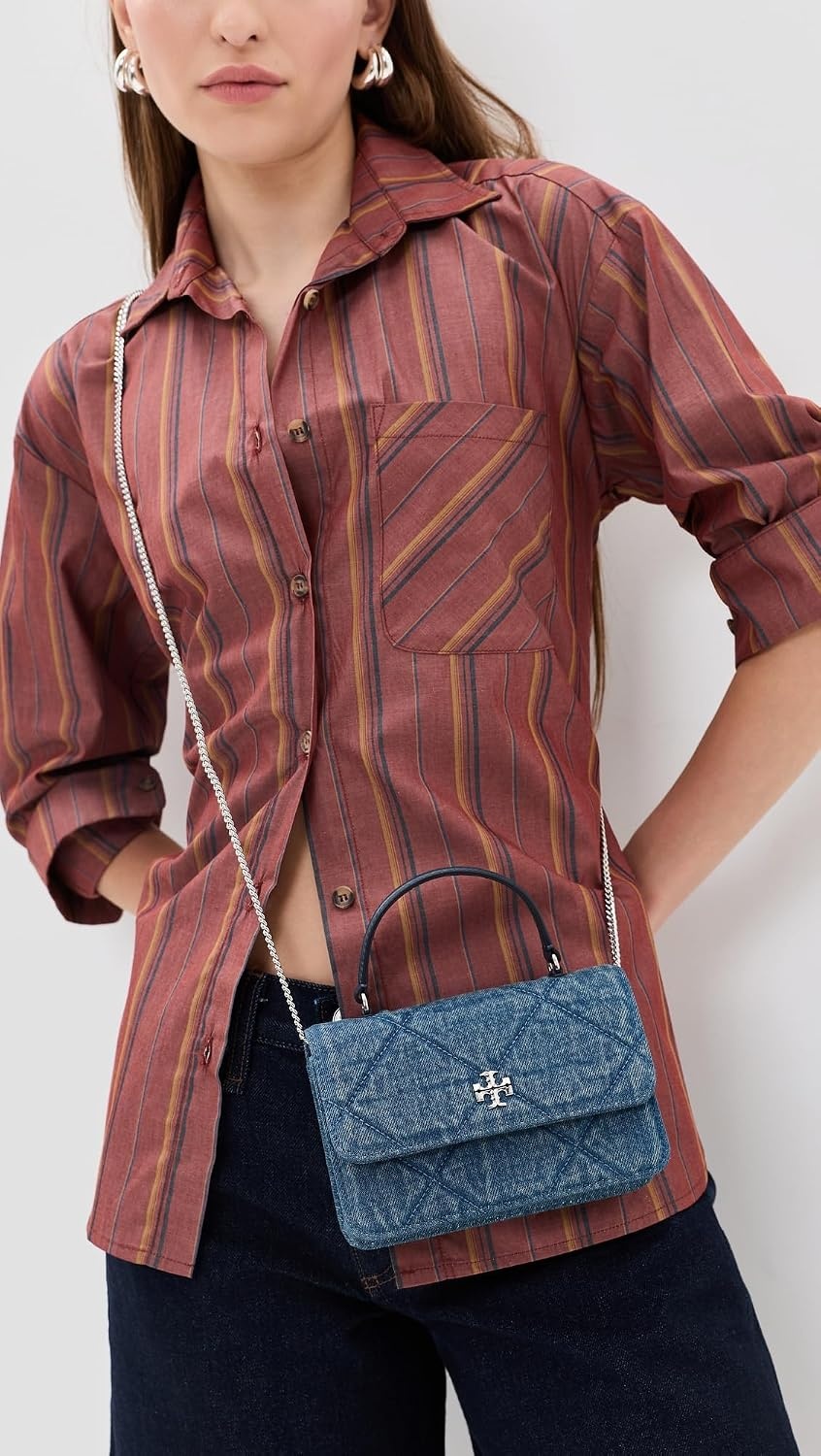 image:imageTory Burch Womens Kira Diamond Quilt Denim Wallet On A Chain Blue One SizeBlue
