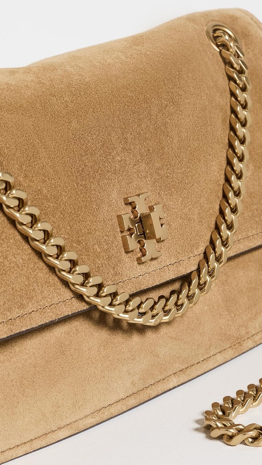 image:imageTory Burch Womens Kira Turnlock Suede Shoulder BagWild Tabacco