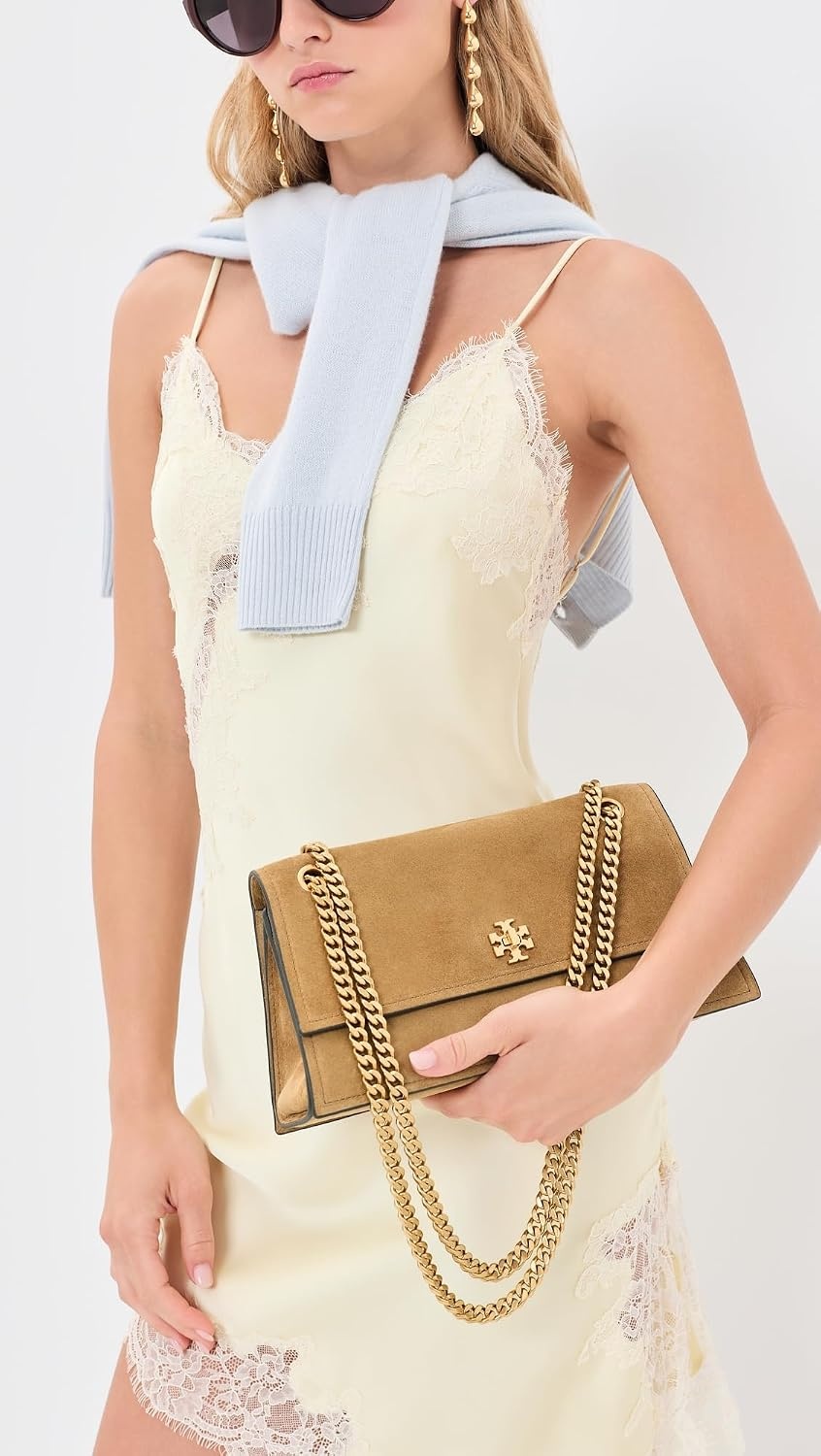 image:imageTory Burch Womens Kira Turnlock Suede Shoulder BagWild Tabacco
