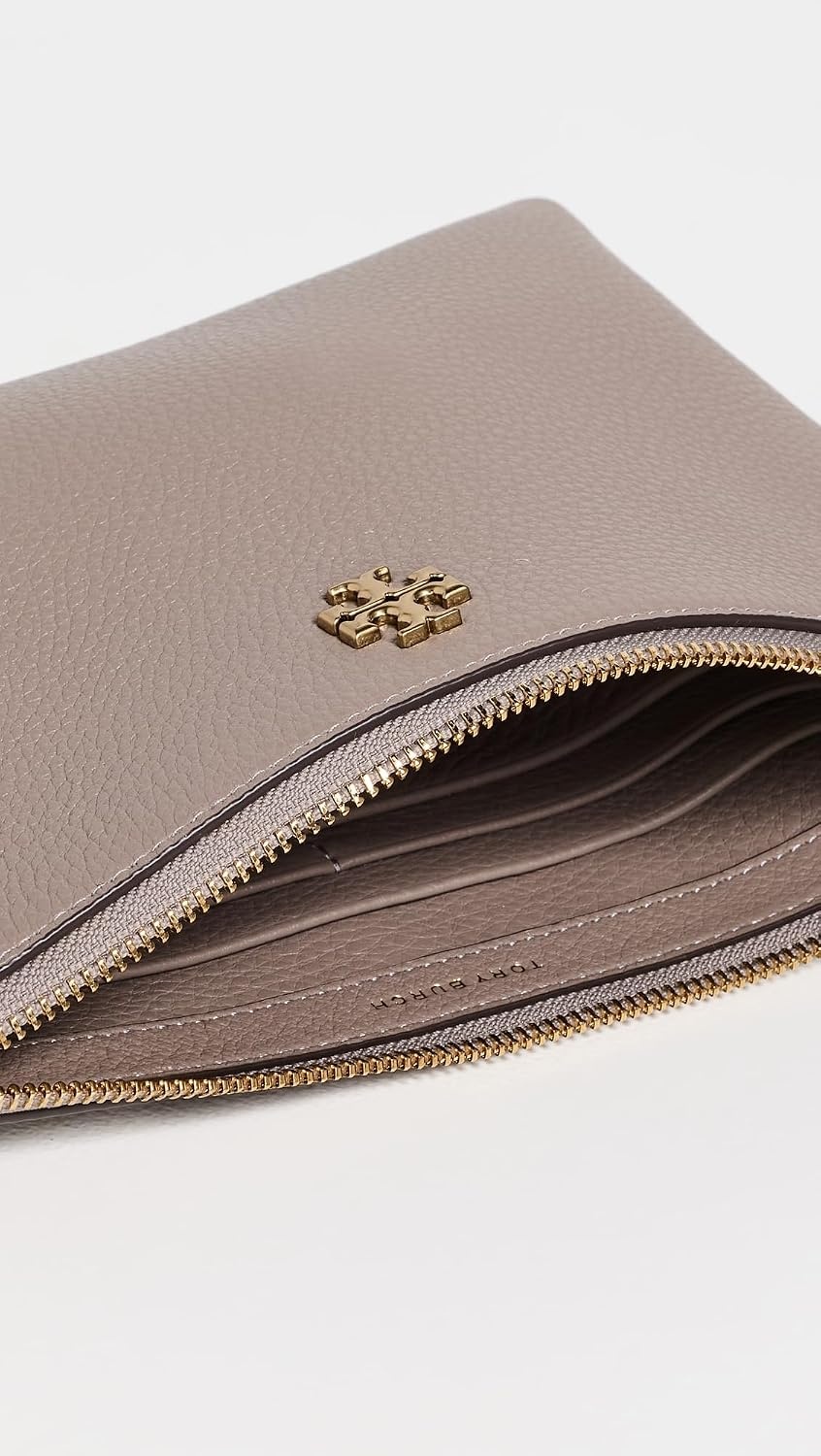 image:imageTory Burch Womens Mercer Pebbled Wallet Crossbody Gray Heron One Size