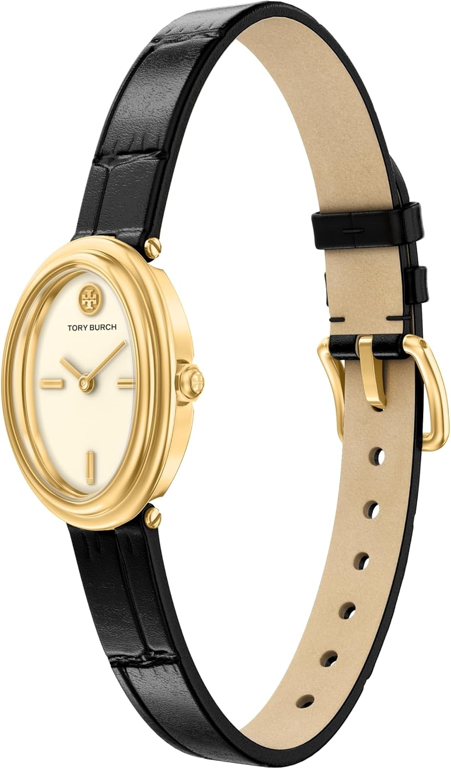 image:imageTory Burch Womens Oval Stainless Steel TwoHand WatchBlackGold