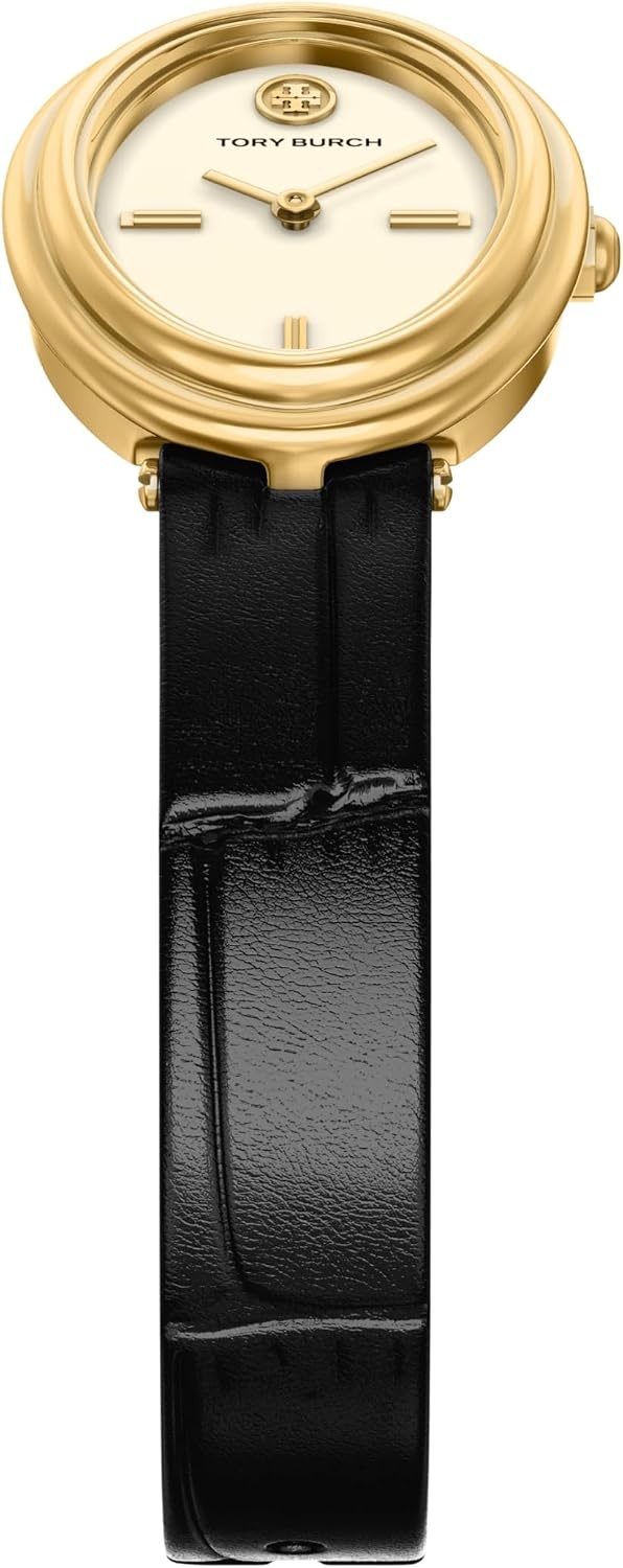 image:imageTory Burch Womens Oval Stainless Steel TwoHand WatchBlackGold
