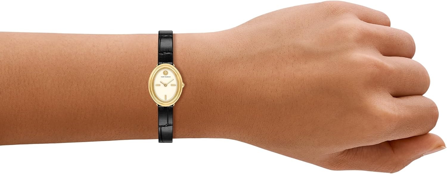 image:imageTory Burch Womens Oval Stainless Steel TwoHand WatchBlackGold