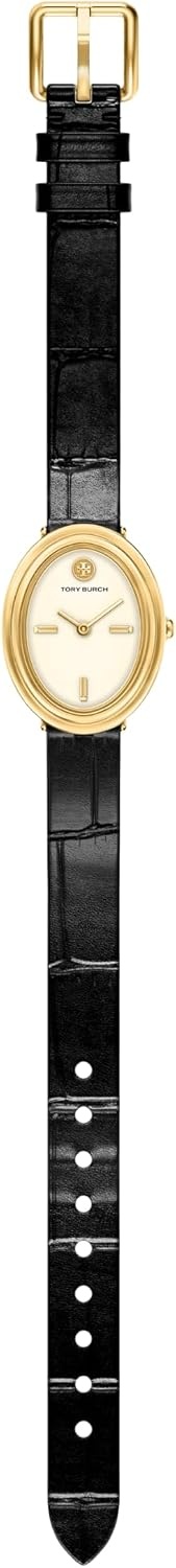 image:imageTory Burch Womens Oval Stainless Steel TwoHand WatchBlackGold