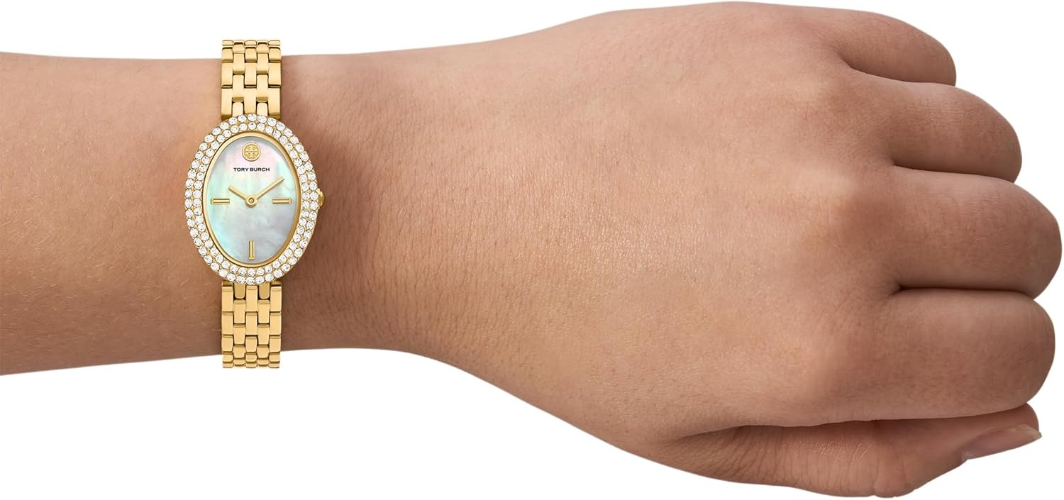 image:imageTory Burch Womens Oval Stainless Steel TwoHand WatchGoldMOP