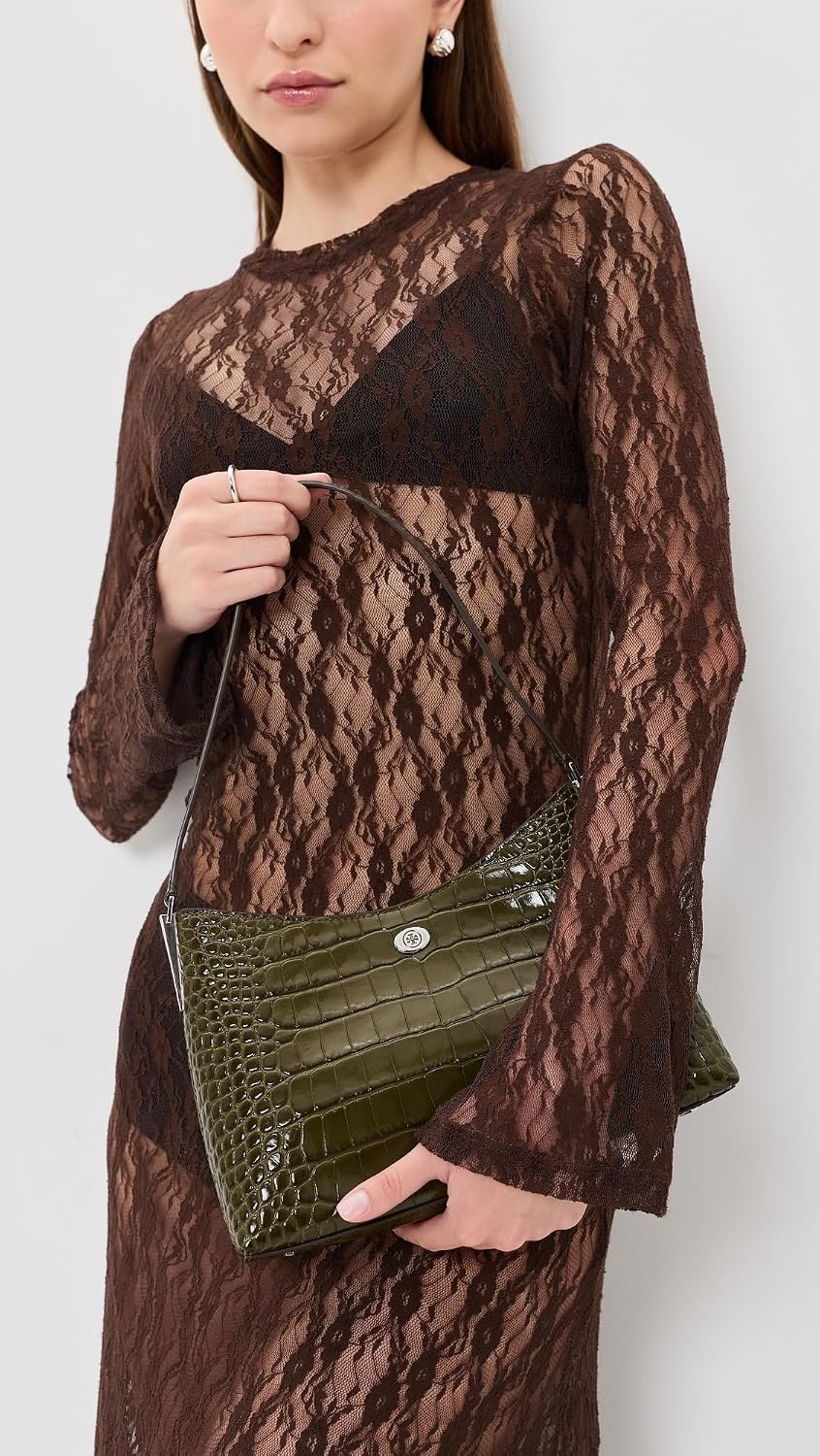 image:imageTory Burch Womens Robinson Croc Embossed Small Shoulder BagGreen Khaki