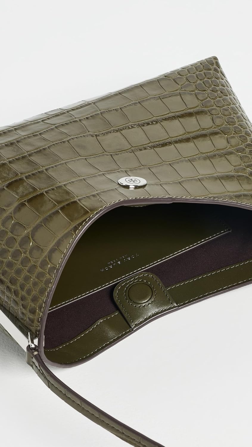 image:imageTory Burch Womens Robinson Croc Embossed Small Shoulder BagGreen Khaki
