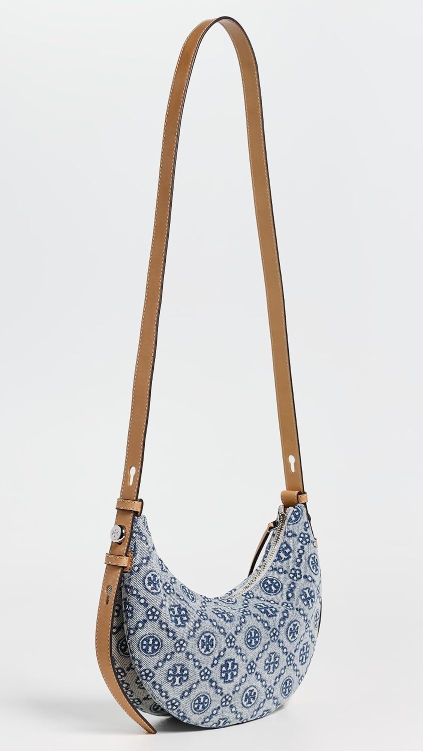 image:imageTory Burch Womens Romy Denim Half Moon BagPowder Blue