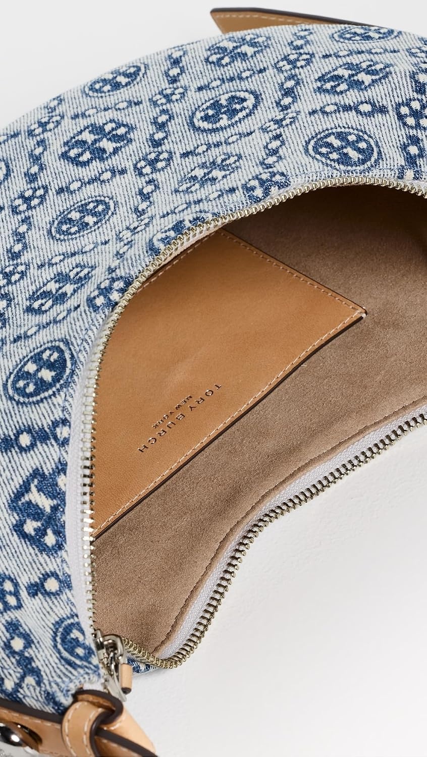 image:imageTory Burch Womens Romy Denim Half Moon BagPowder Blue