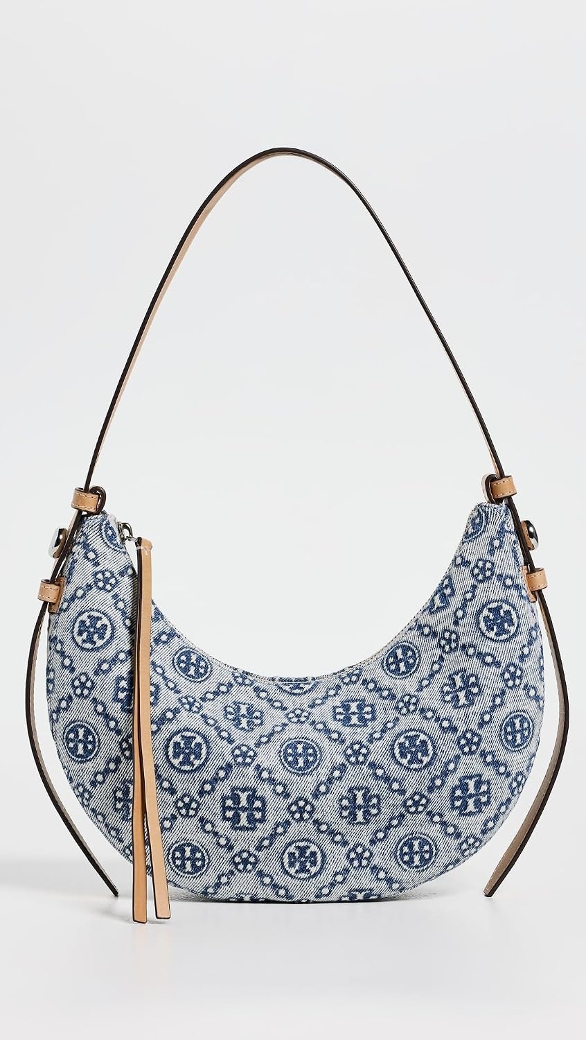 image:imageTory Burch Womens Romy Denim Half Moon BagPowder Blue