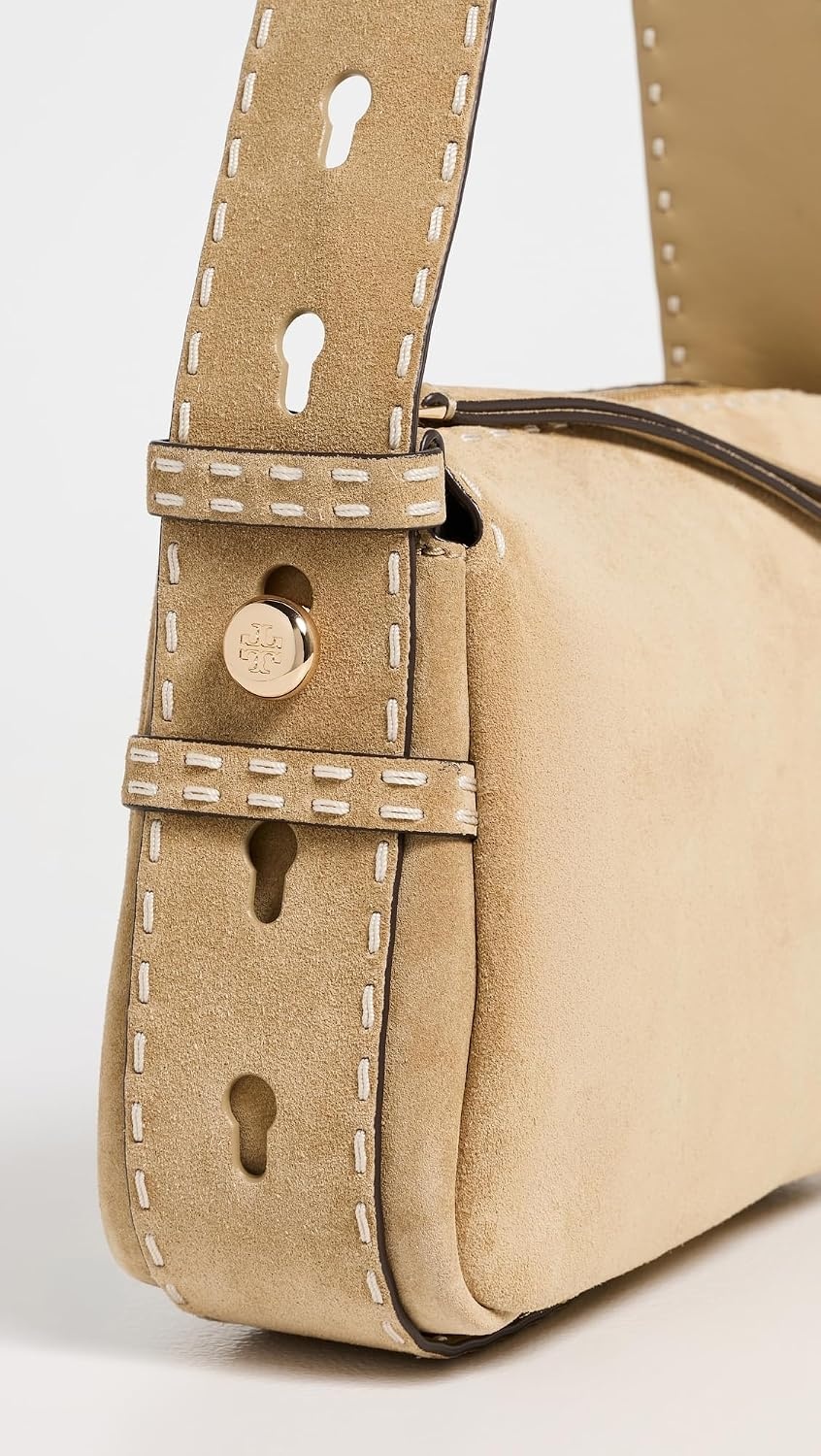 image:imageTory Burch Womens Romy Suede Pick Stitch Small Shoulder BagButter