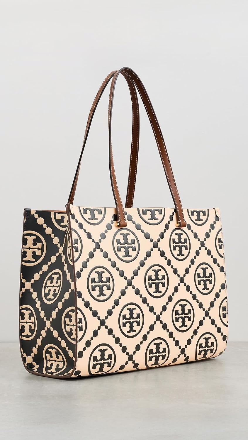 image:imageTory Burch Womens T Monogram Contrast Embossed ToteBlackWhite