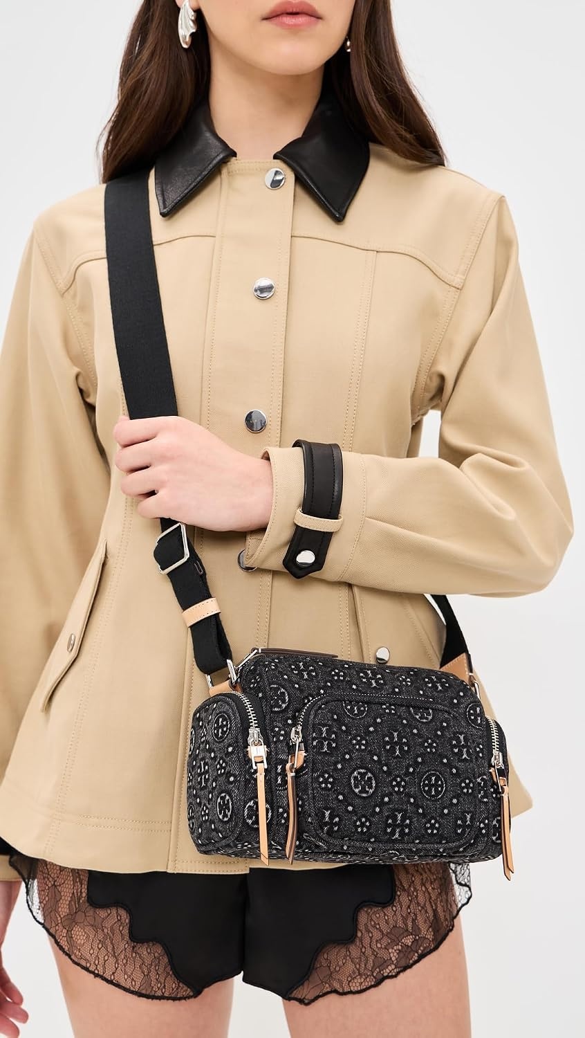 image:imageTory Burch Womens T Monogram Denim Pocket Crossbody BagBlack