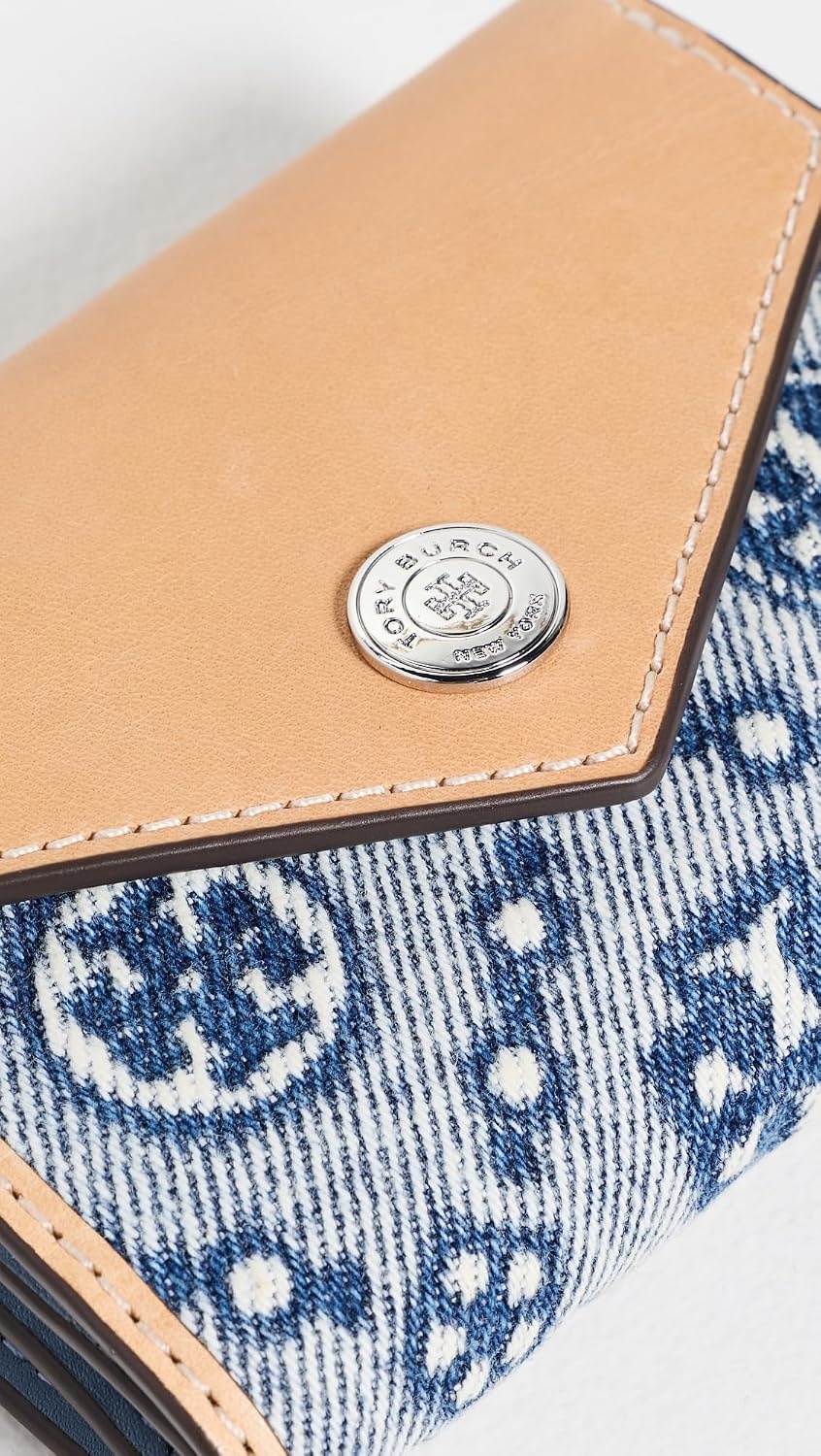 image:imageTory Burch Womens T Monogram Denim Small Envelope WalletPowder Blue