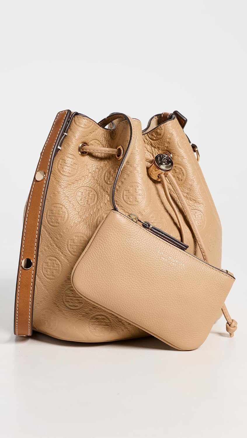 image:imageTory Burch Womens T Monogram Pebble Bucket BagBiscotti
